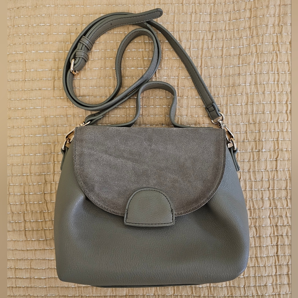 Moda Luxe Alana Fold Over Crossbody Vegan Leather Suede Beige Shoulder Bag Purse